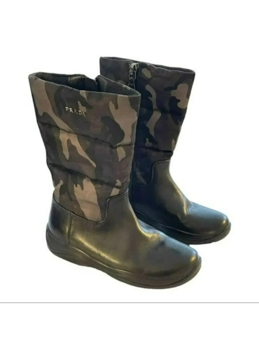 Prada Shoes Nylon Camo Leather Boots Preowned Size 28 US 11
